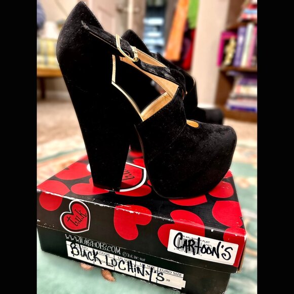 Black Luichiny Dolly Velvet Platform Heel Retro Goth Y2K Designer Formal Witch 8 - Picture 3 of 13